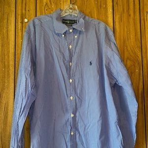 Polo by Ralph Lauren Blue White Pinstripe Cotton Button-Down Shirt